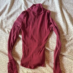 We The Free Ribbed Mock Neck Long Sleeve Top in Wine